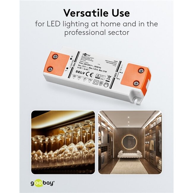 Goobay LED-transformator | 12V DC | 15W | IP20