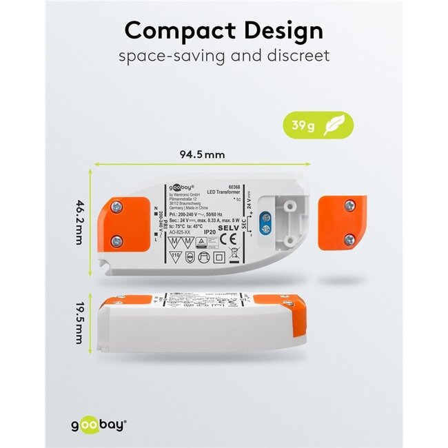 Goobay LED-transformator | 24V DC | 8W | IP20