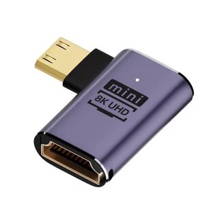 Universal Premium Mini HDMI - HDMI adapter | haaks naar rechts | HDMI2.1 (8K 60Hz + HDR) | metaal