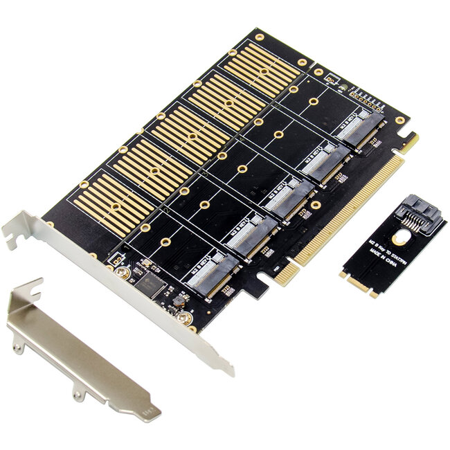 InLine® Interfacekaart, PCIe x16 naar 5x M.2 Key B SATA, incl. low-profile