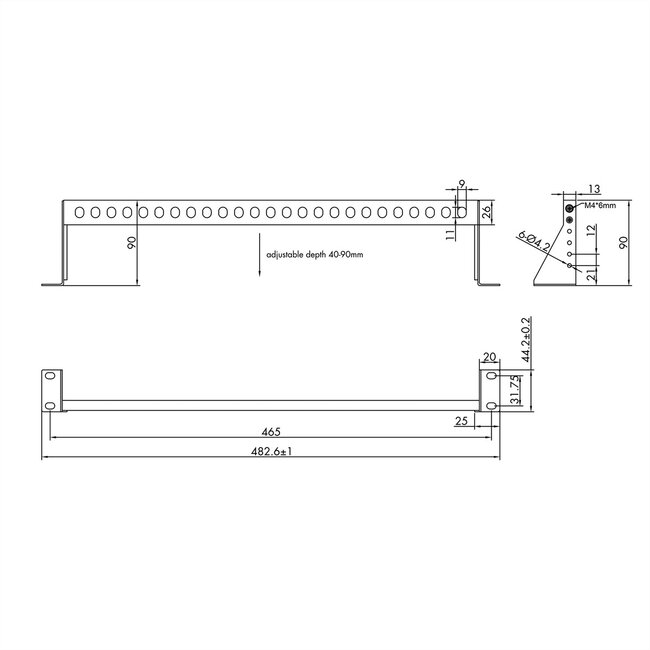 VALUE 19" Rack montierbare Kabelführungsschiene (horizontal), einstellbare Tiefe, 1HE, schwarz