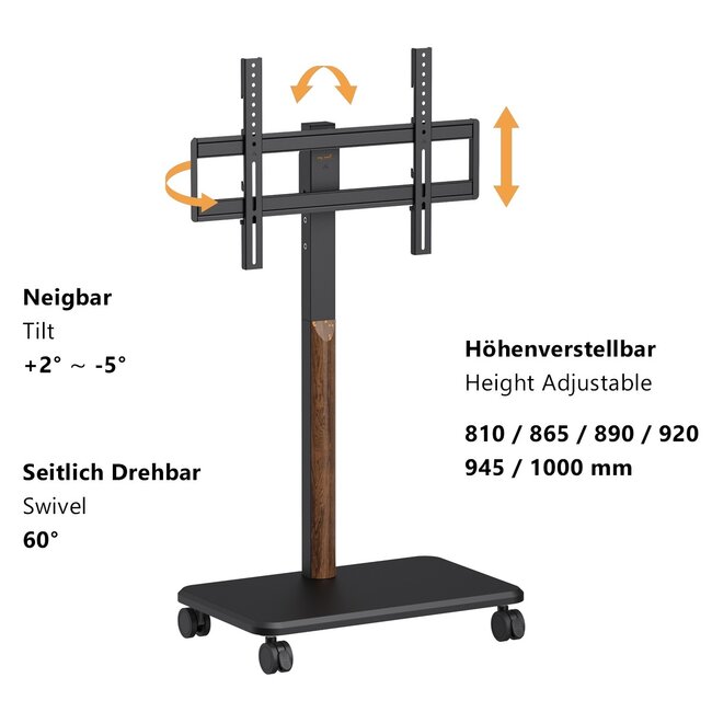 My Wall TV-vloerstandaard | tot 85 inch | verrijdbaar | full motion | zwart/walnoot