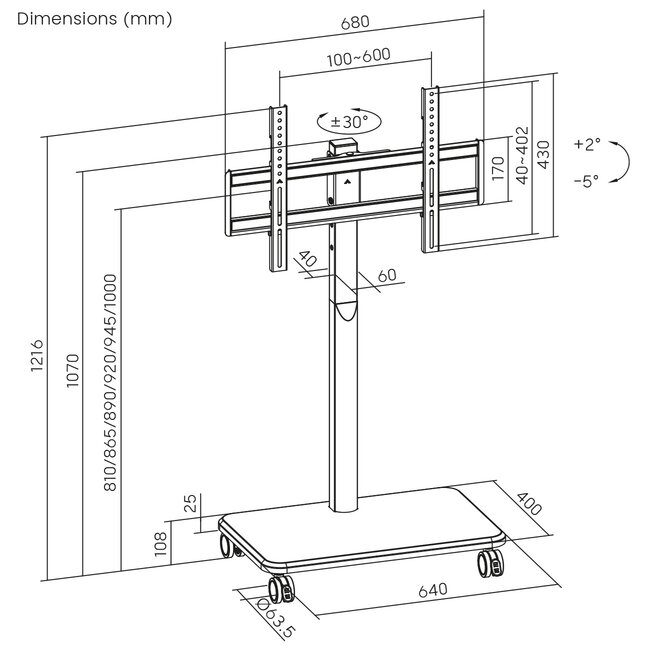 My Wall TV-vloerstandaard | tot 85 inch | verrijdbaar | full motion | zwart/walnoot