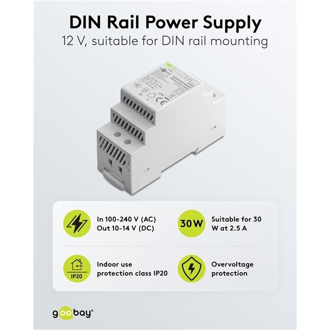 Goobay LED-transformator voor DIN-rail | 12V DC | 30W | IP20