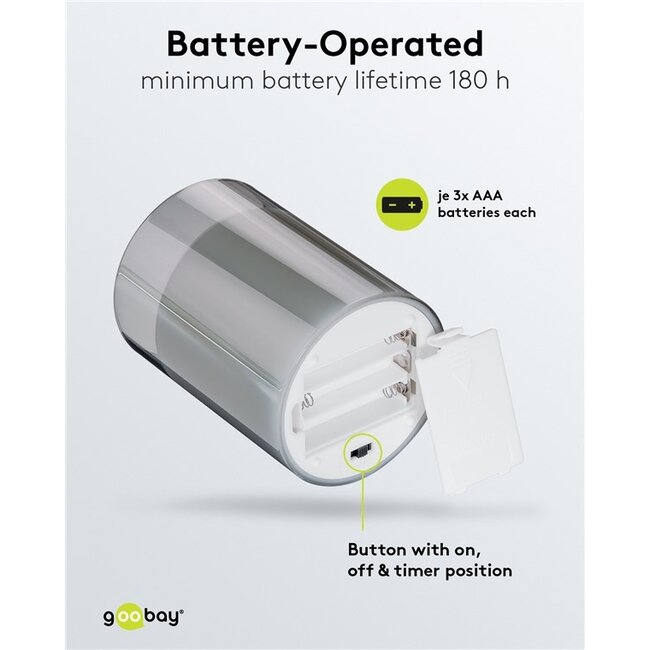 Goobay glazen LED-kaars | 12,5 cm | timerfunctie | grijs | IP20