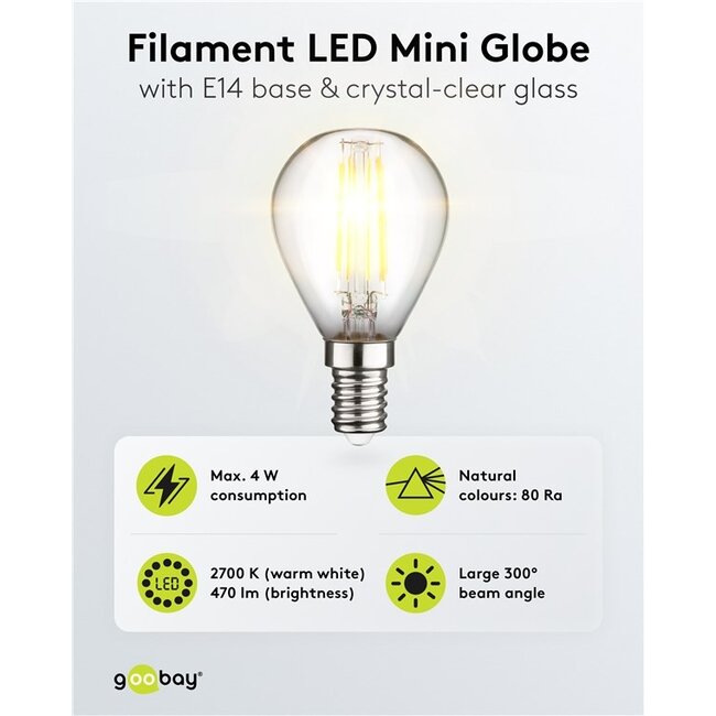 Goobay LED-filamentlamp | warm wit | E14 | G45 | 4W