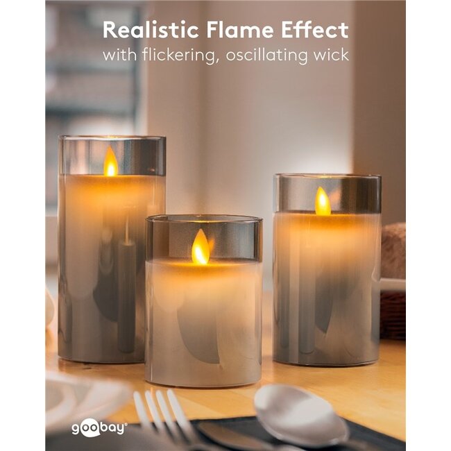 Goobay glazen LED-kaars | 15 cm | timerfunctie | grijs | IP20