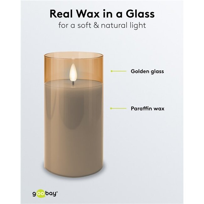 Goobay glazen LED-kaarsenset | 3 stuks | timerfunctie | goud | IP20