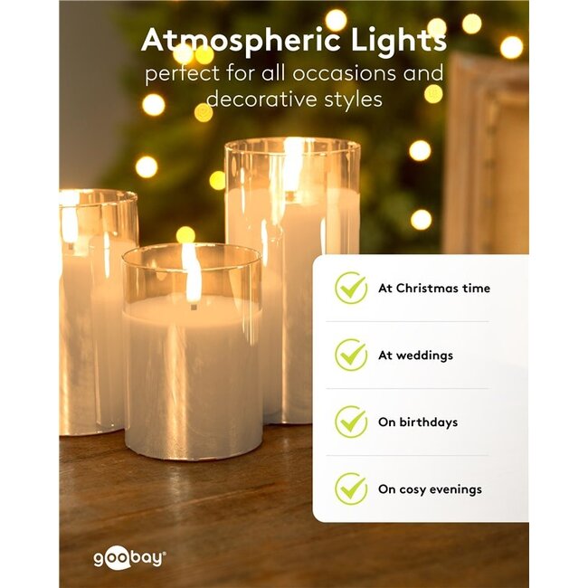 Goobay glazen LED-kaarsenset | 3 stuks | timerfunctie | goud | IP20