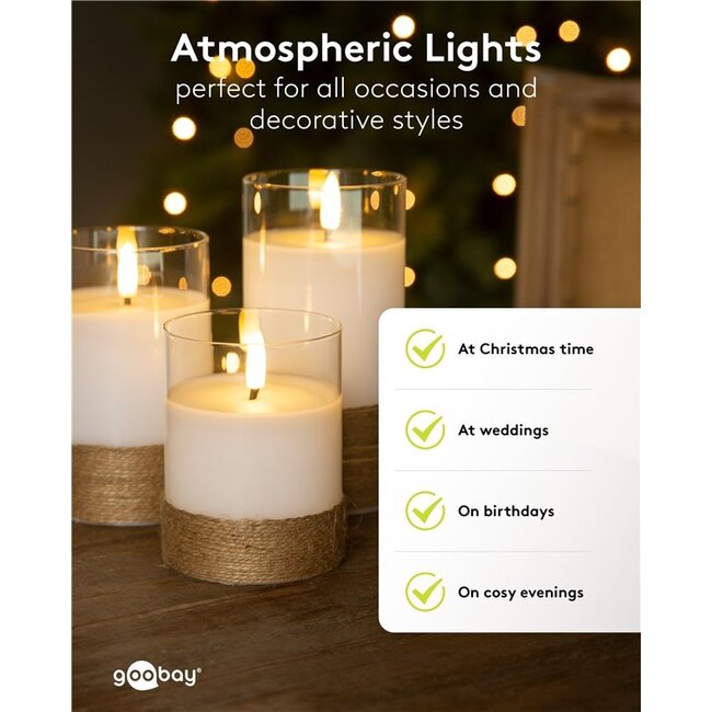 Goobay glazen LED-kaarsenset | 3 stuks | timerfunctie | bruin | IP20