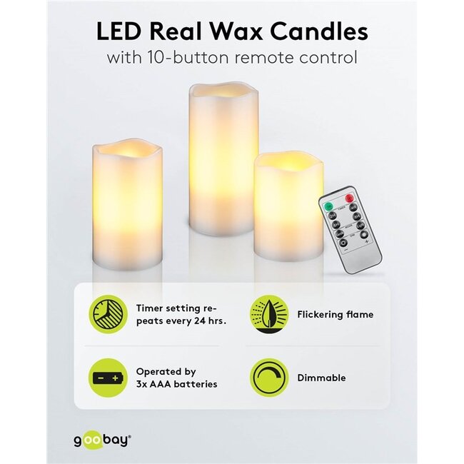 Goobay LED-kaarsenset | 3 stuks |afstandsbediening | wit | IP20