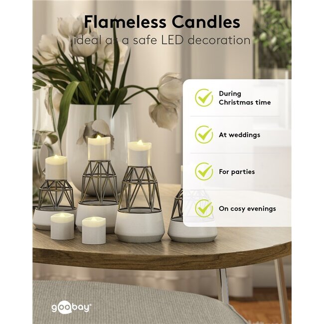 Goobay LED-theelichtjesset | 6 stuks | afstandsbediening | oplaadbaar | wit | IP20