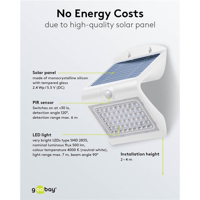 Goobay solar LED-wandlamp met bewegingssensor voor buiten | 4W | wit