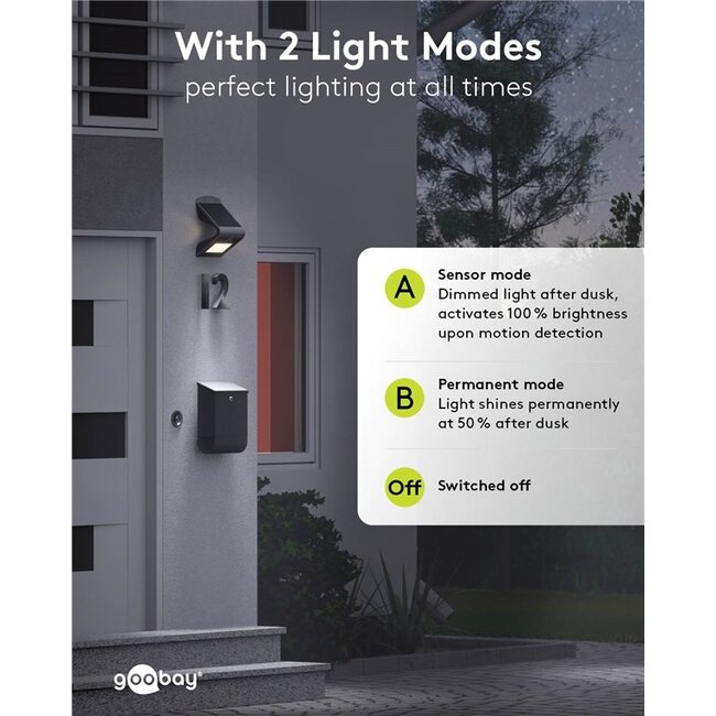 Goobay solar LED-wandlamp met bewegingssensor voor buiten | 4W | wit