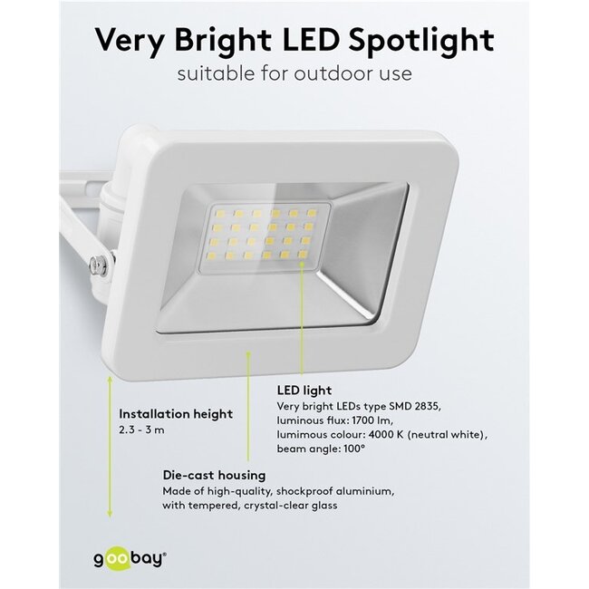 Goobay LED-schijnwerper voor buiten | 20W | IP65 | wit