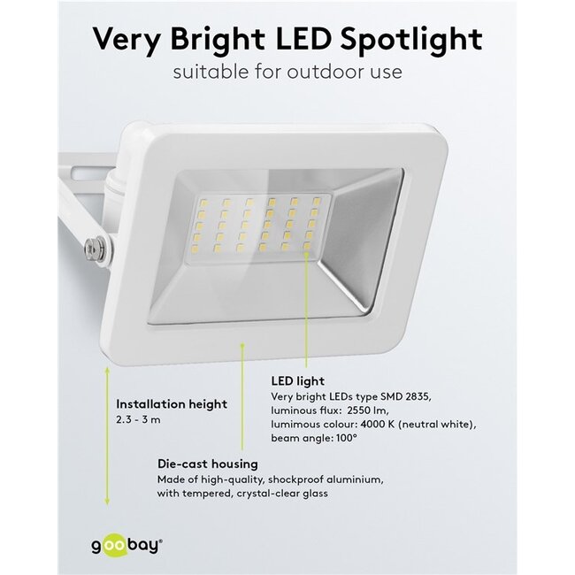 Goobay LED-schijnwerper voor buiten | 50W | IP65 | wit