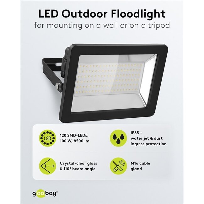 Goobay LED-schijnwerper voor buiten | 100W | IP65 | zwart