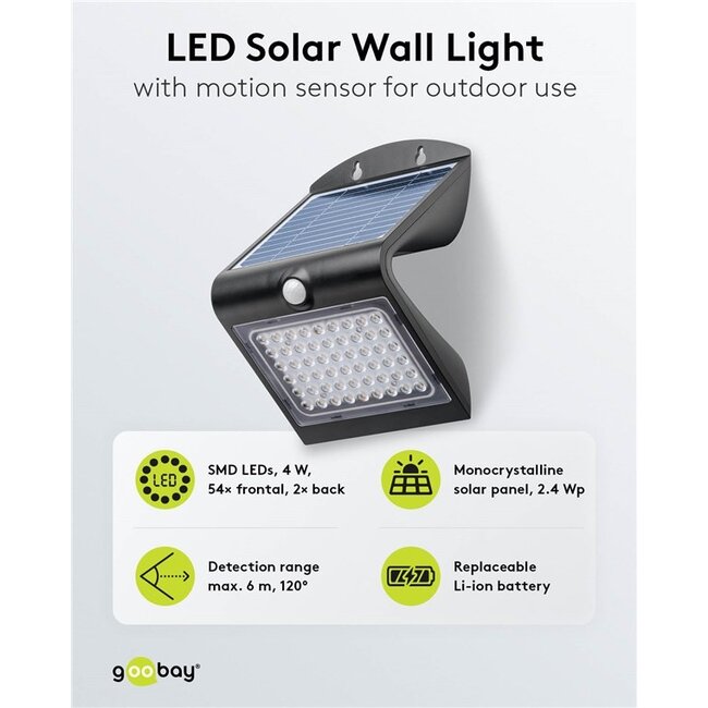 Goobay solar LED-wandlamp met bewegingssensor voor buiten | 4W | zwart