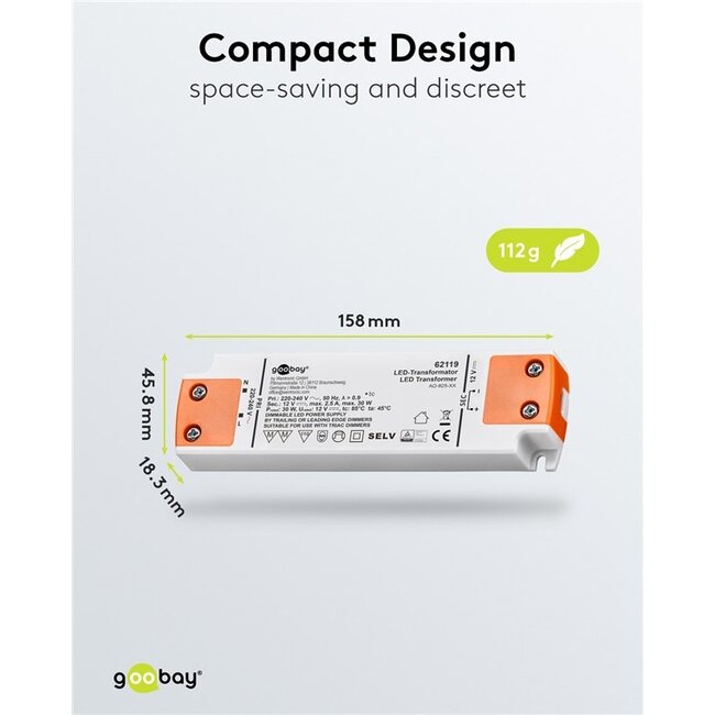 Goobay LED-transformator | dimbaar | 12V DC | 6-30W | IP20