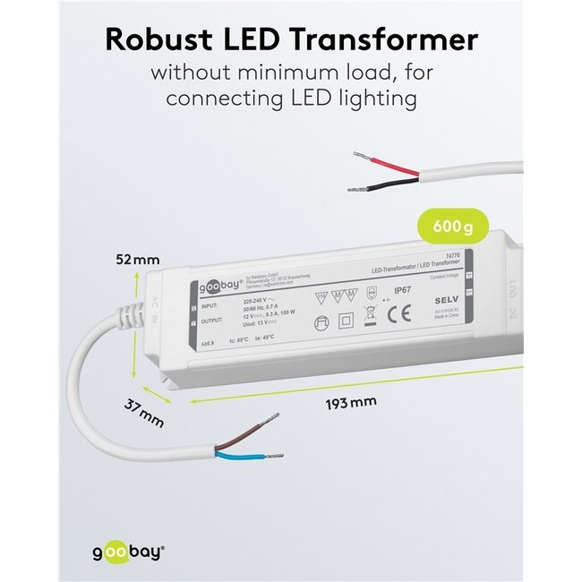 Goobay LED-transformator | 12V DC | 100W | IP67