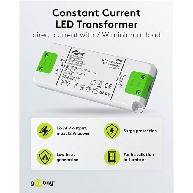 Goobay LED-transformator | 14-24V DC | 7-12W | IP20