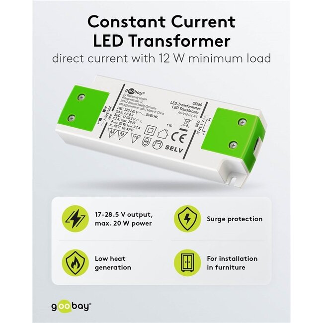 Goobay LED-transformator | 17-28,5V DC | 12-20W | IP20