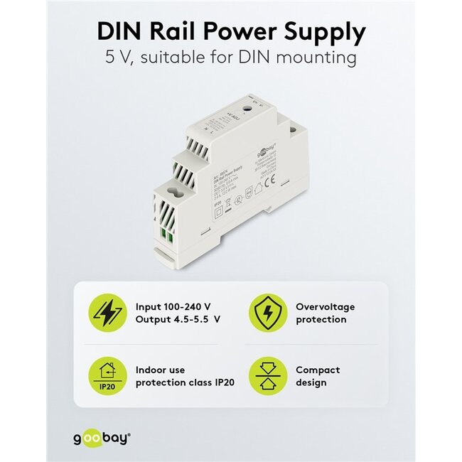 Goobay LED-transformator voor DIN-rail | 5V DC | 12W | IP20