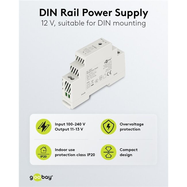 Goobay LED-transformator voor DIN-rail | 12V DC | 15W | IP20