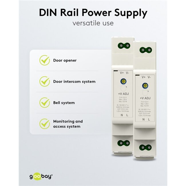 Goobay LED-transformator voor DIN-rail | 12V DC | 15W | IP20