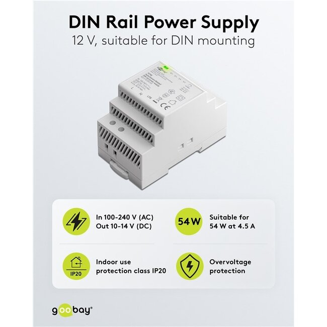 Goobay LED-transformator voor DIN-rail | 12V DC | 54W | IP20