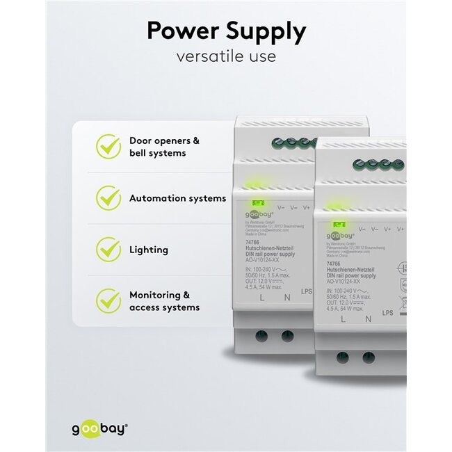 Goobay LED-transformator voor DIN-rail | 12V DC | 54W | IP20