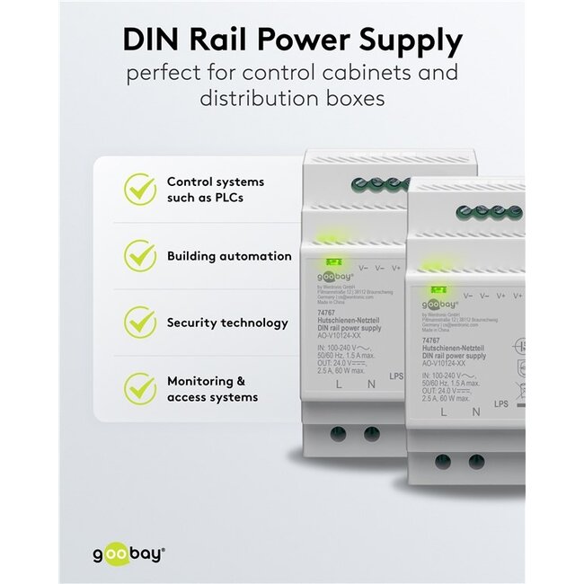 Goobay LED-transformator voor DIN-rail | 24V DC | 60W | IP20
