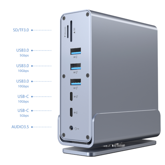 USB Type-CF 15-in-1 multi-port adapter (USB hub AF-ports v.2x2 + v.3x3, Type-CF + HDMIx2 + DisplayPort + PD + card reader + GigaLAN + 3