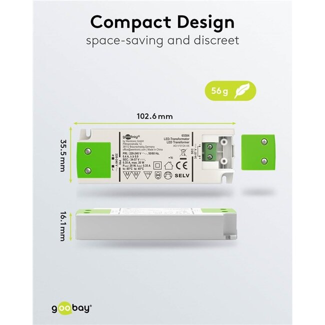 Goobay LED-transformator | 34-57V DC | 12-20W | IP20