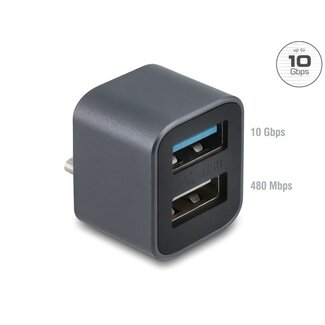 DeLOCK Delock Mini USB Hub with USB Type-C™ male to 1 x USB 10 Gbps USB Type-A + 1 x USB 2.0 Type-A