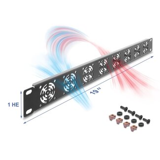 DeLOCK Delock 19″ 1U Rack Cover for 8 fans 40 x 40 mm dark grey
