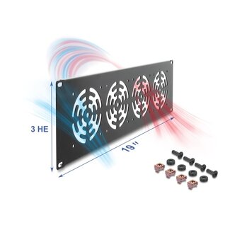 DeLOCK Delock 19″ 3U Rack Cover for 4 fans 92 x 92 mm dark grey