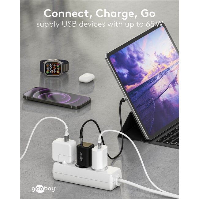 Goobay nano USB lader | USB-C PD | GaN | 65W | zwart