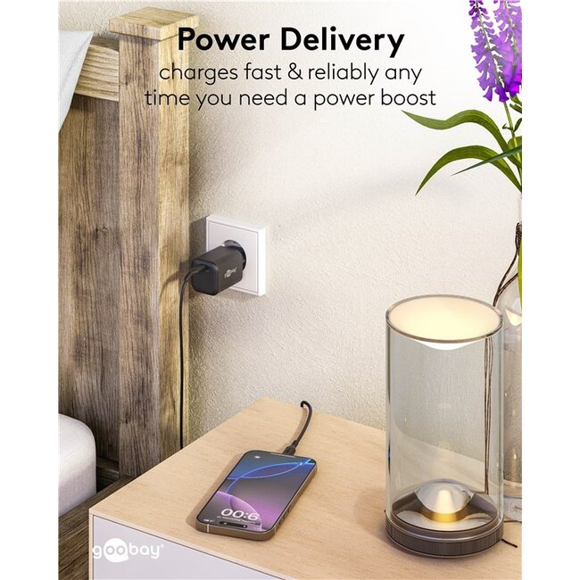 Goobay nano USB lader | USB-C PD | GaN | 65W | zwart