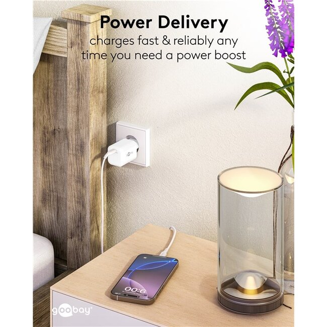 Goobay nano USB lader | USB-C PD | GaN | 65W | wit