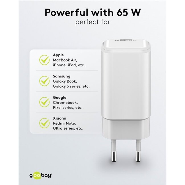 Goobay nano USB lader | USB-C PD | GaN | 65W | wit