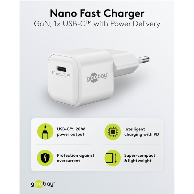 Goobay nano USB lader | USB-C PD | GaN | 20W | wit