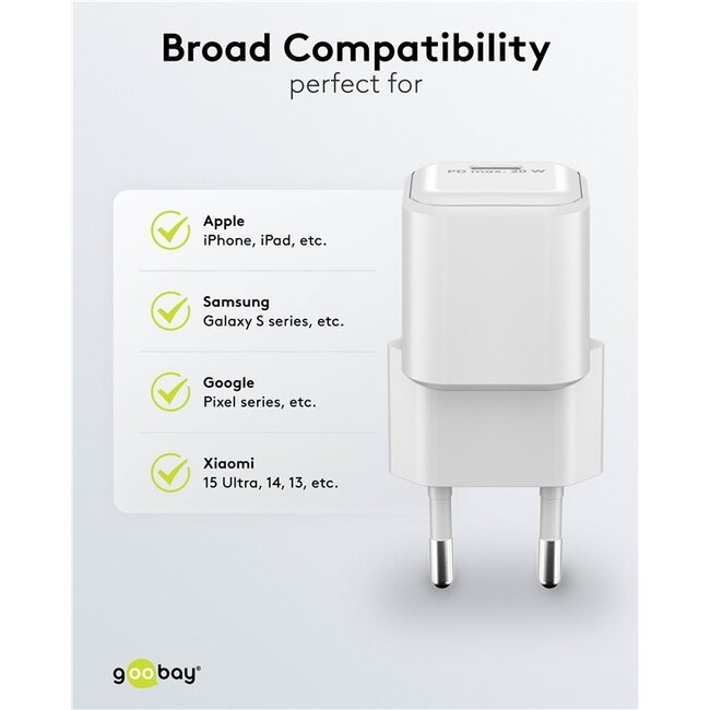Goobay nano USB lader | USB-C PD | GaN | 20W | wit