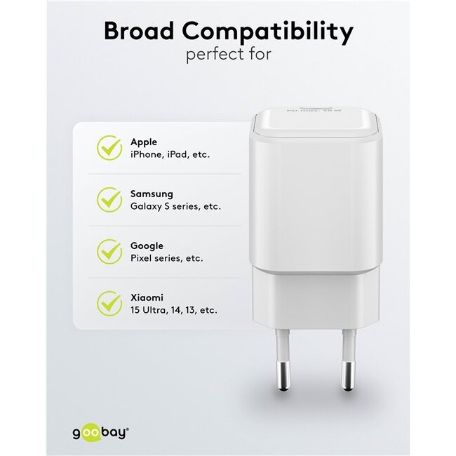 Goobay nano USB lader | USB-C PD | GaN | 30W | wit