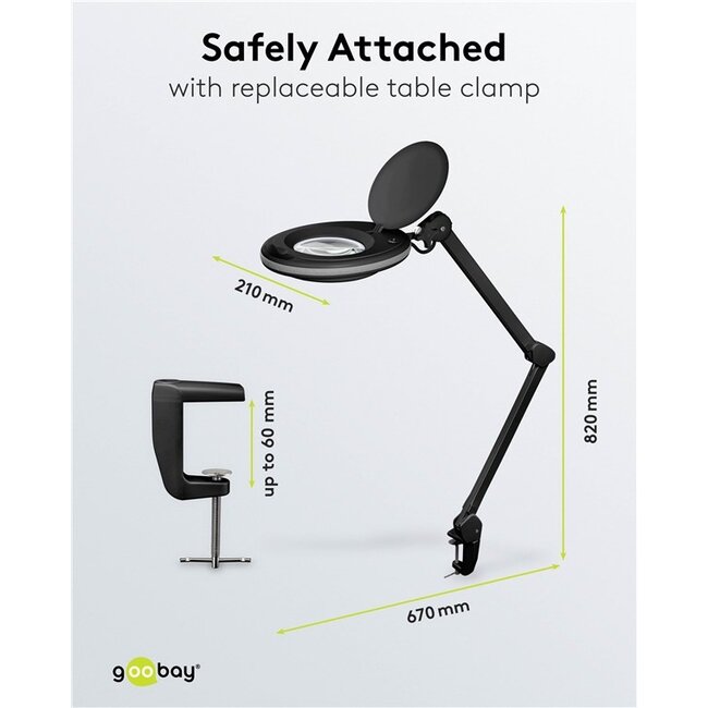 Goobay premium LED loeplamp | 650 lm | 8W | bureauklem | zwart