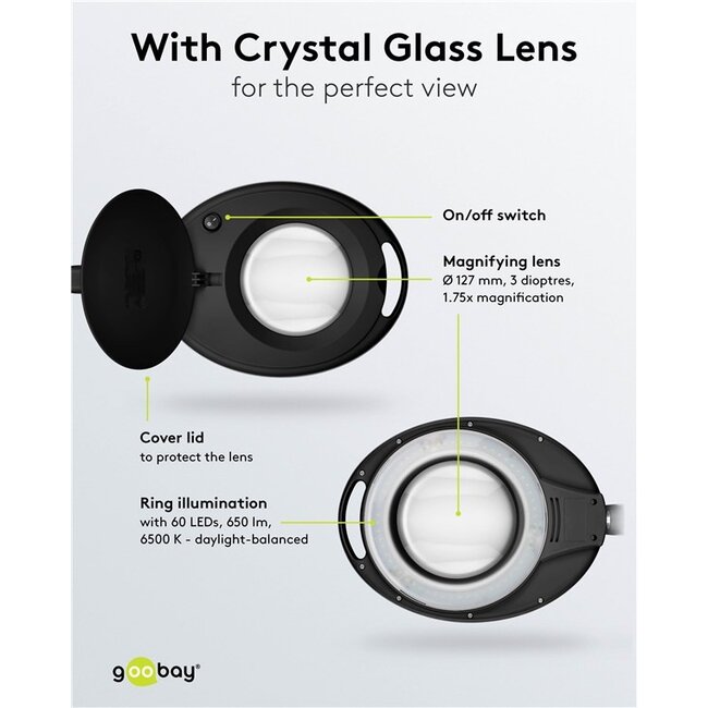 Goobay premium LED loeplamp | 650 lm | 8W | bureauklem | zwart