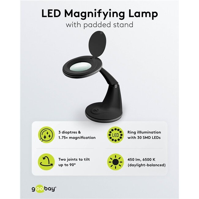 Goobay LED loeplamp | 450 lm | 6W | bureaustandaard | zwart