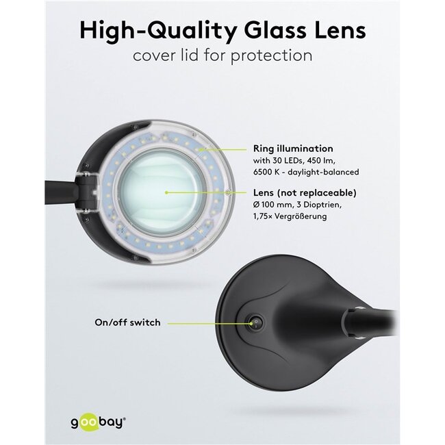 Goobay LED loeplamp | 450 lm | 6W | bureaustandaard | zwart