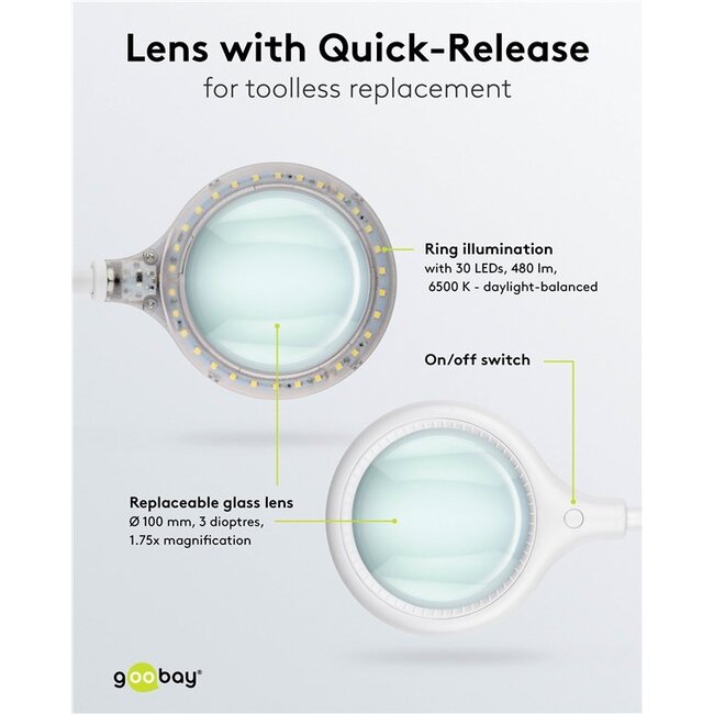 Goobay LED loeplamp | 480 lm | 6W | bureauklem | wit