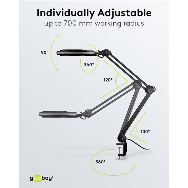 Goobay LED loeplamp | 650 lm | 8W | bureauklem | zwart